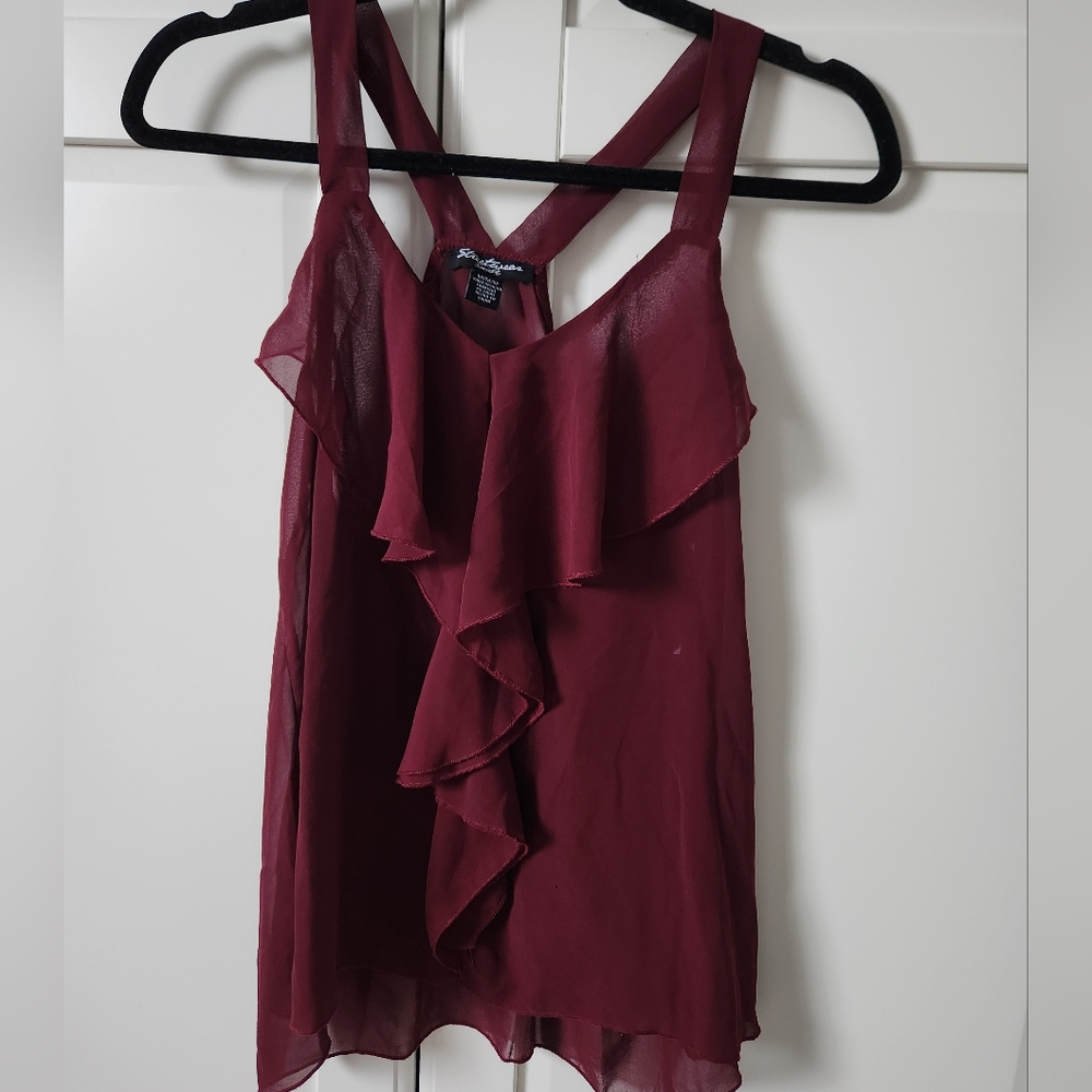 STREETWEAR SOCIETY Red wine/burgundy blouse ruffle Size M
